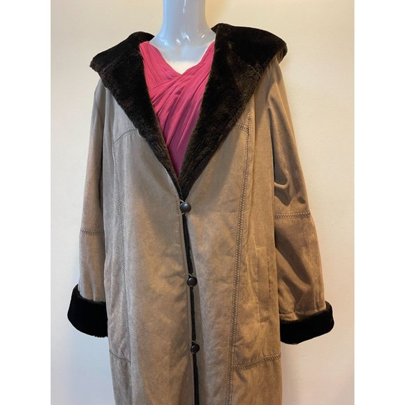Utex Design Vintage 1980s Womens Long Hooded Coat with Faux Fur Lined Brown SZ L - Picture 6 of 15